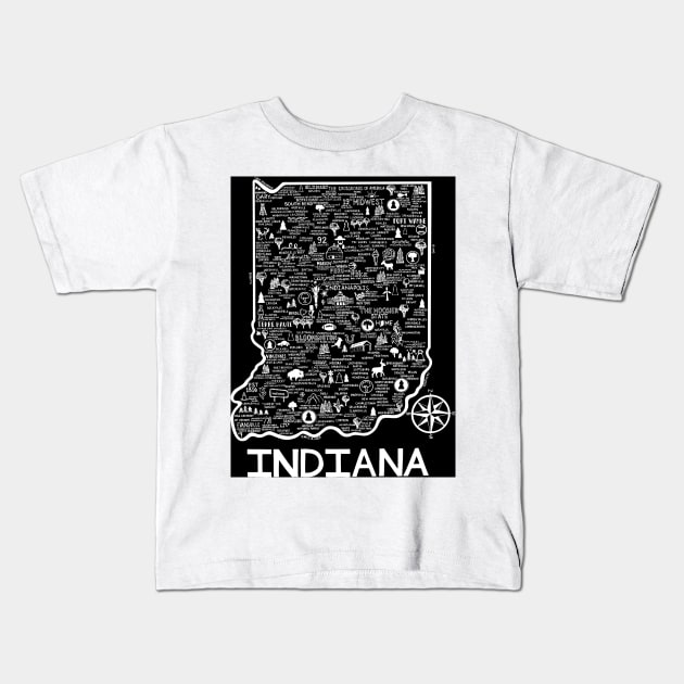 Indiana Map Kids T-Shirt by fiberandgloss